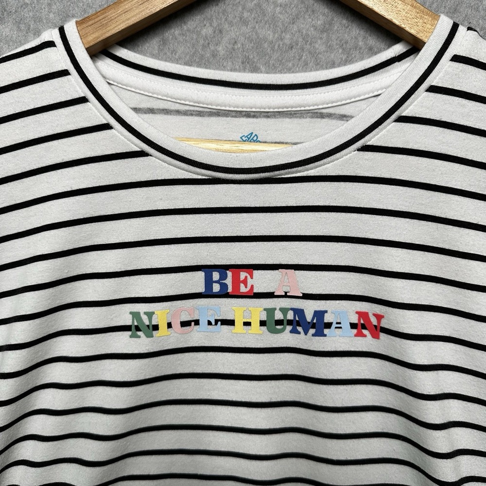 THEREABOUTS Womens Shirt Top "BE A NICE HUMAN" print Long Sleeve Stripes 3XL New